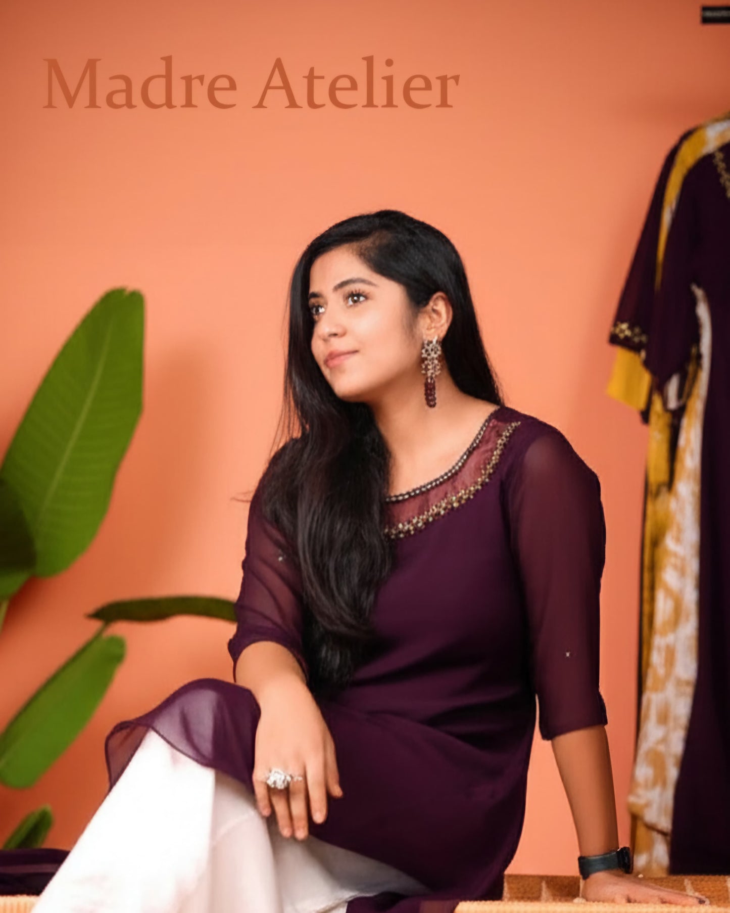 Georgette Jewel Neck A-Line Kurthi